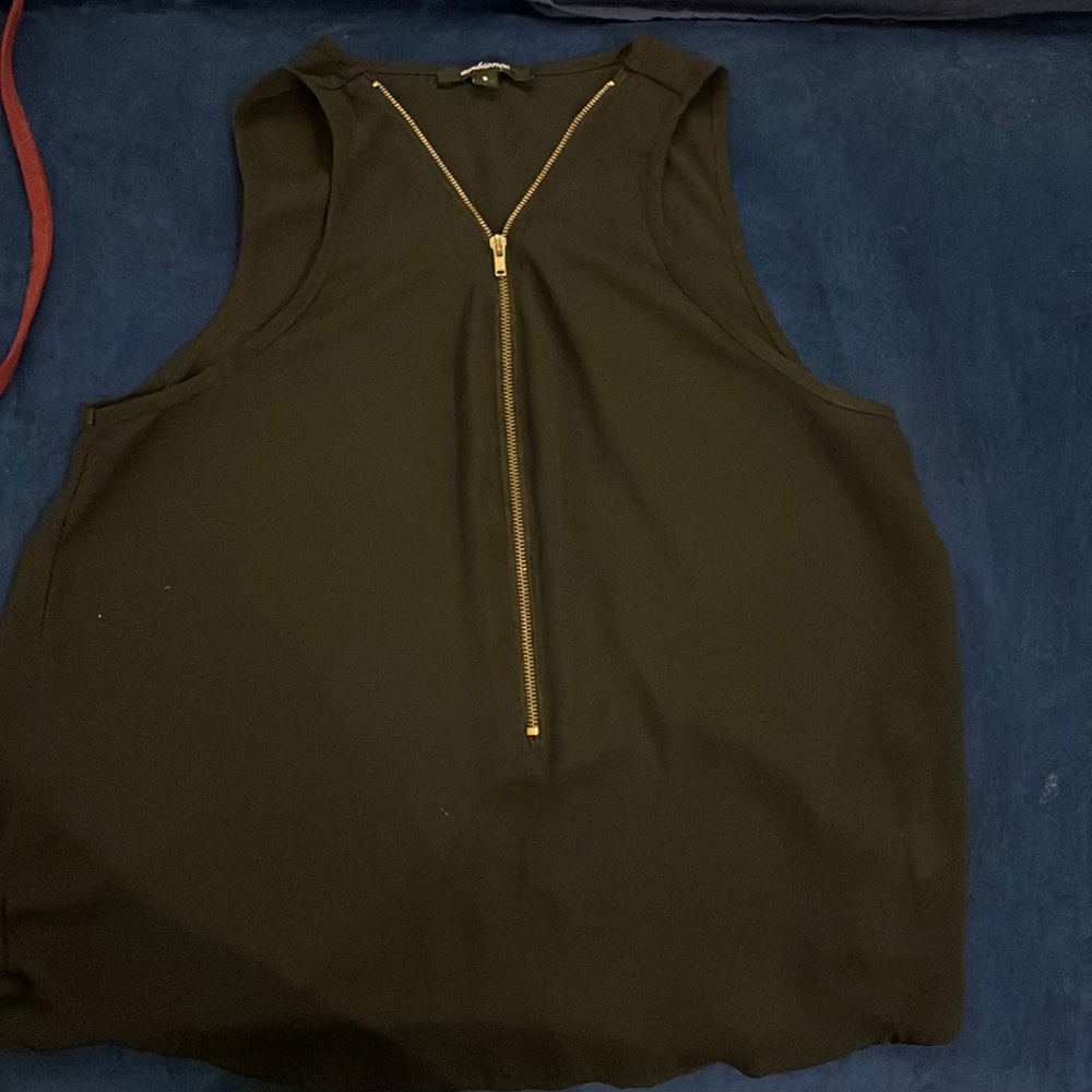 Black zip front sleeveless top